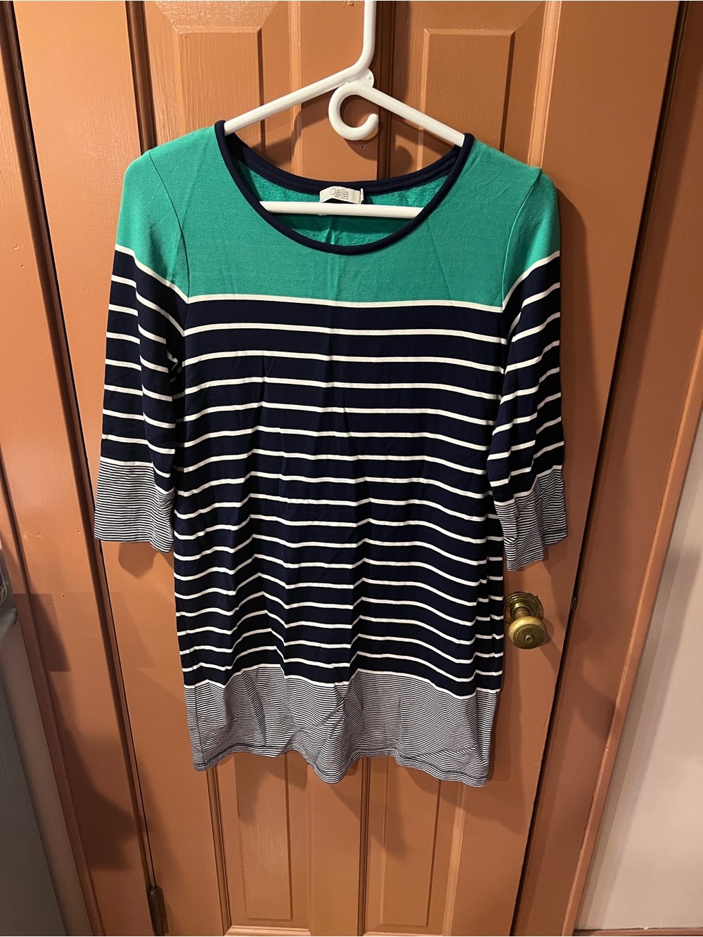 Navy and Green striped mini dress